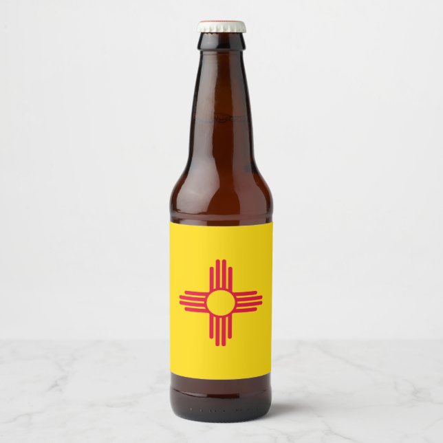 Dynamic New Mexico State Flag Graphic on a Beer Bottle Label (Front)