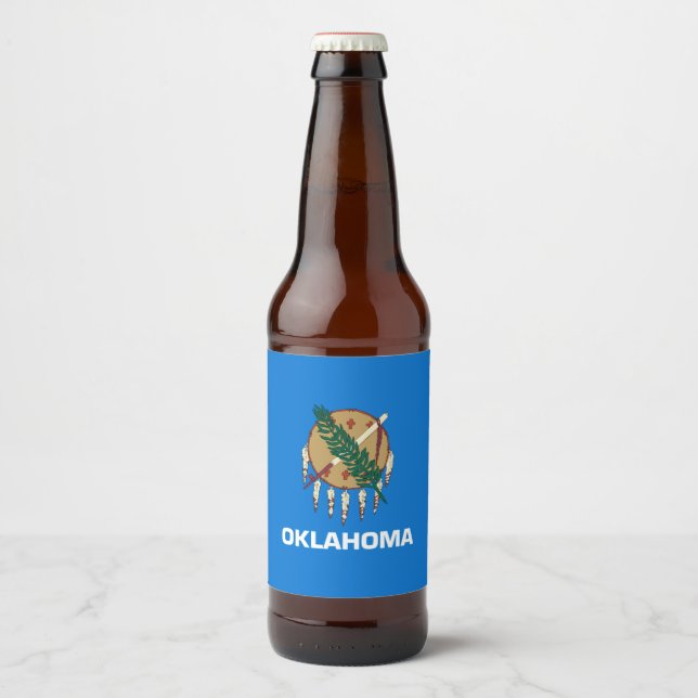 Dynamic Oklahoma State Flag Graphic on a Beer Bottle Label (Front)