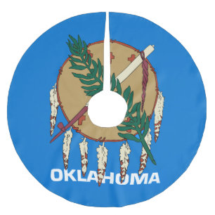 Dynamic Oklahoma State Flag Graphic on a Brushed Polyester Tree Skirt