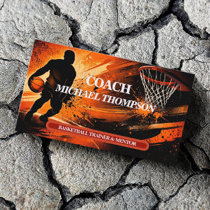 Dynamic Orange Black Basketball Coach Trainer Business Card