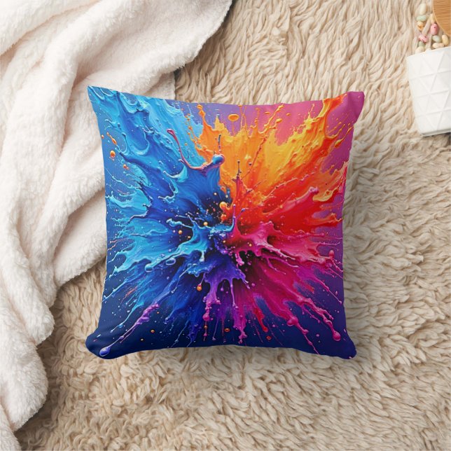 Dynamic Paint Splash Abstract Throw Pillow (Blanket)