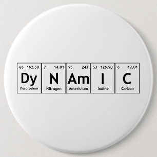 DyNAmIC Periodic Table Element Word Chemistry Atom 6 Inch Round Button