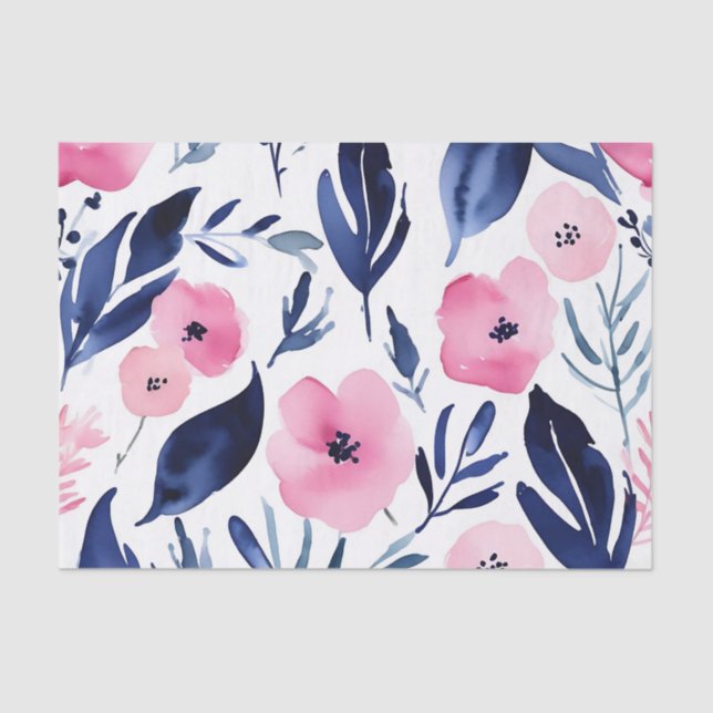 Dynamic Pink and Navy Watercolor Tissue Paper (Front)
