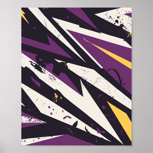 Dynamic Purple and Yellow Geometric Abstract Art Poster (Front)