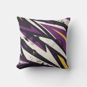 Dynamic Purple and Yellow Geometric Abstract Art Throw Pillow
