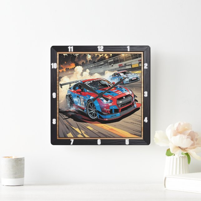 Dynamic Racing Cars Speed  Square Wall Clock (Home)