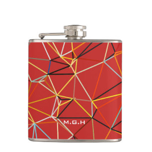 Dynamic Red Abstract Geometric Monogram Hip Flask