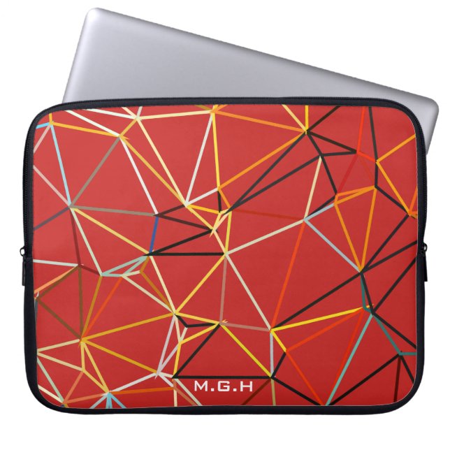 Dynamic Red Abstract Geometric Monogram Laptop Sleeve (Front)