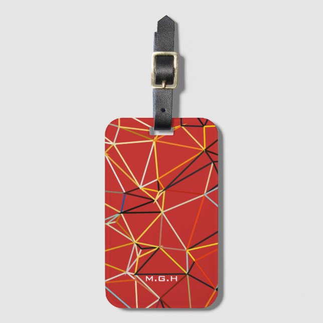 Dynamic Red Abstract Geometric Monogram Luggage Tag (Front Vertical)
