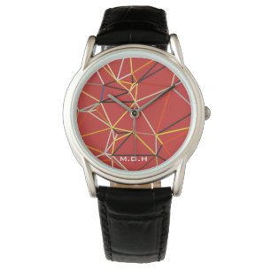 Dynamic Red Abstract Geometric Monogram Watch