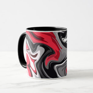 Dynamic Red, Black, white and grey Abstract Waves Mug