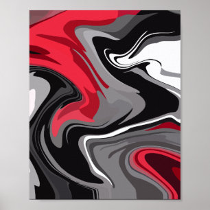 Dynamic Red, Black, white and grey Abstract Waves Poster
