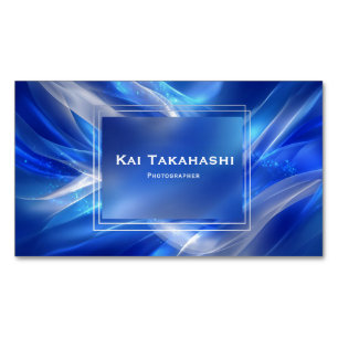 Dynamic Royal Blue Abstract Ribbon Futuristic Magnetic Business Card