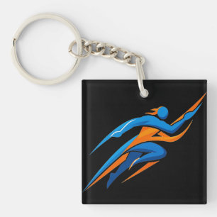 Dynamic Runner Logo Blue Orange Speed Gift Keychain