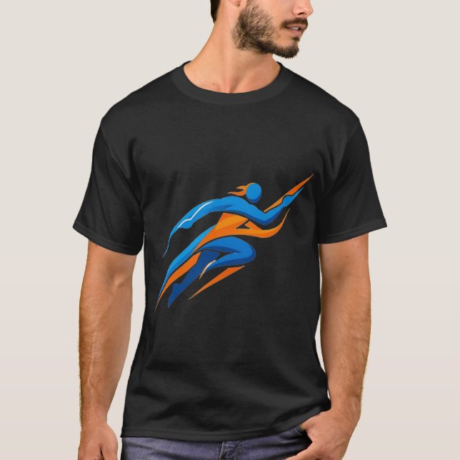 Dynamic Runner Logo Blue Orange Speed Gift T-Shirt (Front)