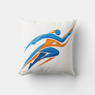 Dynamic Runner Logo Blue Orange Speed Gift Throw Pillow
