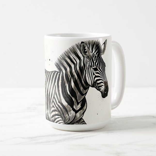 Dynamic Running Zebra Ink Art Coffee Mug (Front Right)