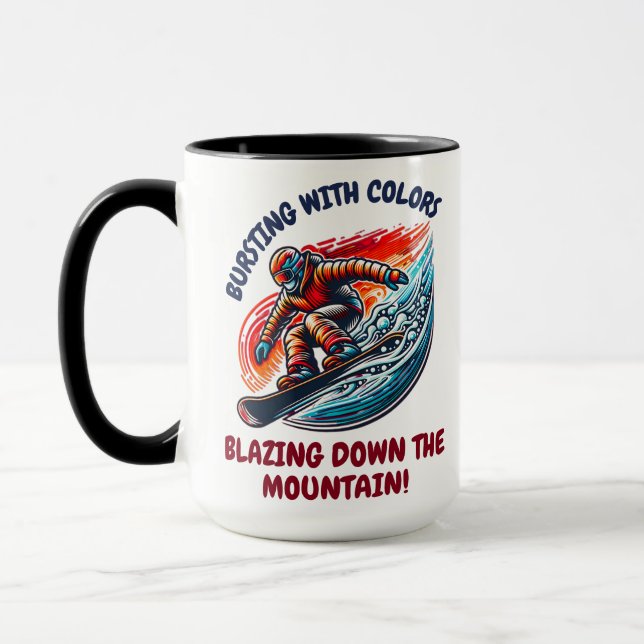 Dynamic Snowboarding Adventure Burst of Colours Mug (Left)