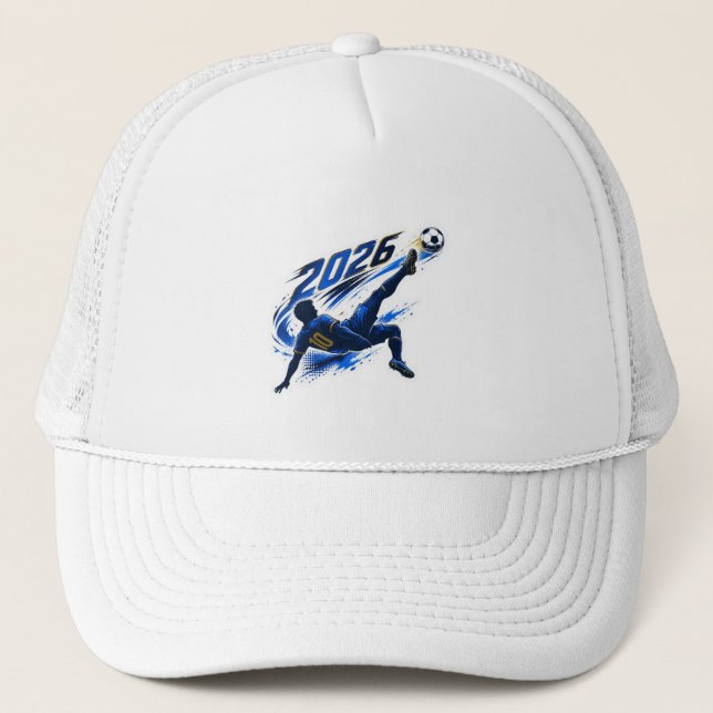 Dynamic Soccer Player 2026 Graphic Trucker Hat (Front)