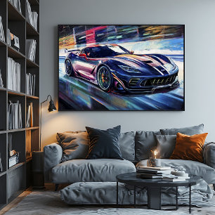 Dynamic Sports Car Racing Painterly Style Canvas Print