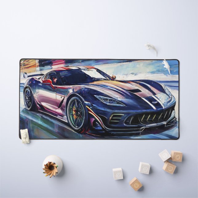 Dynamic Sports Car Racing Painterly Style Desk Mat (Kids Table)