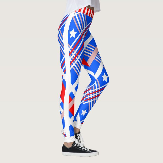 Dynamic Stars and Stripes on Blue Leggings (Right)