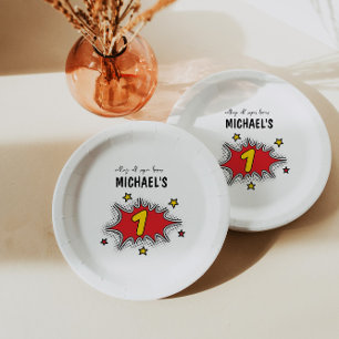 Dynamic Superhero 1st Birthday Paper Plate