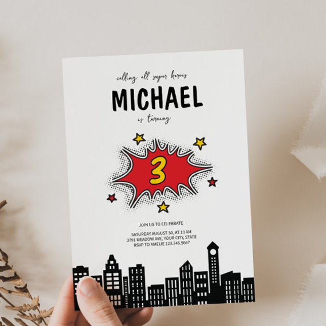 Dynamic Superhero 3rd Birthday Invitation  (Creator Uploaded)