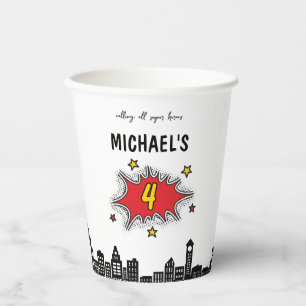 Dynamic Superhero 4th Birthday Paper Cups
