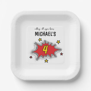 Dynamic Superhero 4th Birthday Paper Plate