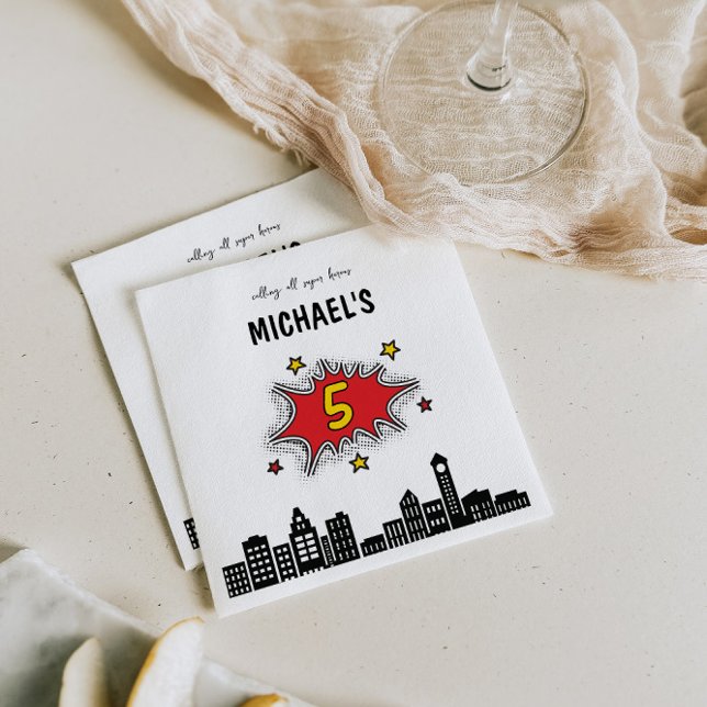 Dynamic Superhero 5th Birthday Napkin (Creator Uploaded)