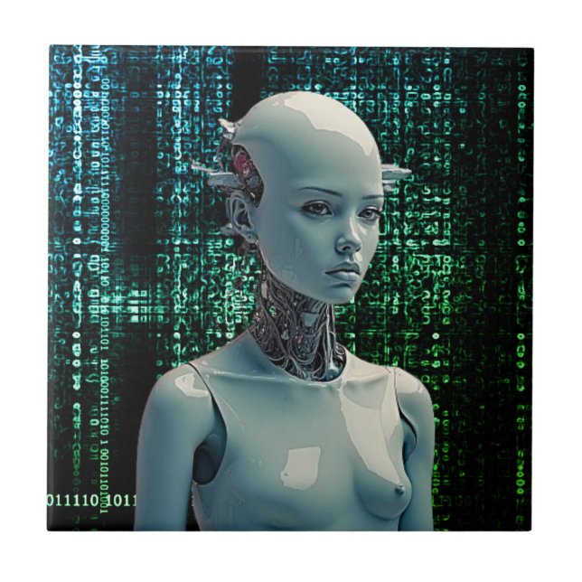 Dynamic Surreal Art - Futuristic Humanoid Robot Tile (Front)