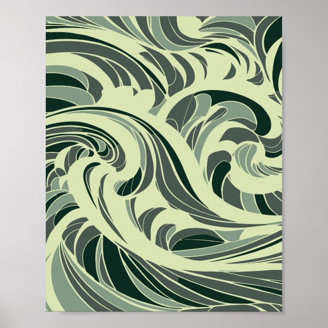 dynamic swirl of green and beige waves poster (Front)