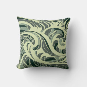 dynamic swirl of green and beige waves throw pillow
