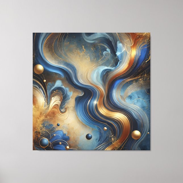Dynamic Swirls of Blue and Gold Canvas Art (Front)