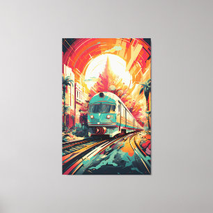 Dynamic Tracks: Vibrant Train Art on Abstract Rail Canvas Print