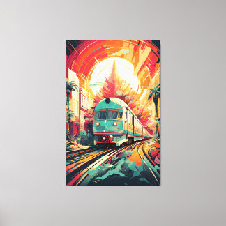 Dynamic Tracks: Vibrant Train Art on Abstract Rail Canvas Print