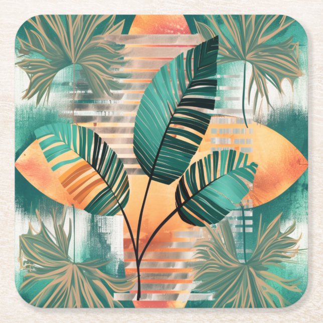 Dynamic tropical wave square paper coaster (Front)