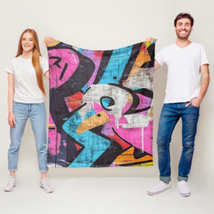 Dynamic Urban Mural with Vivid Graffiti Colours Fleece Blanket