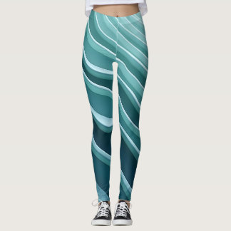 Dynamic wave pattern in teal and turquoise leggings