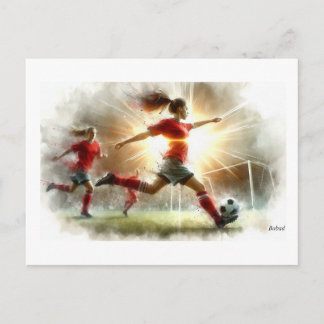 Dynamic Women Soccer Match, Postcard