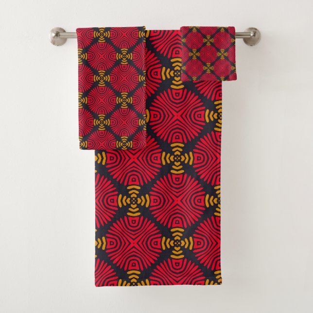 Dynasty Geometry: Red Traditional Chinese Pattern Bath Towel Set (Insitu)