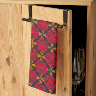 Dynasty Geometry: Red Traditional Chinese Pattern Kitchen Towel