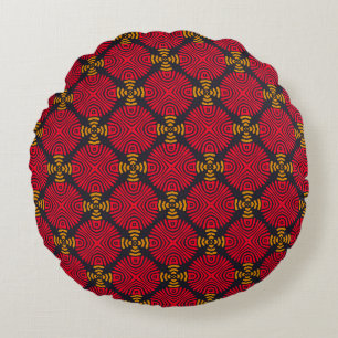 Dynasty Geometry: Red Traditional Chinese Pattern Round Pillow