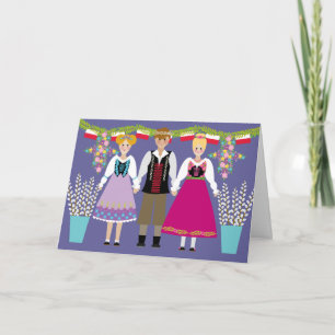 Dyngus Day Polish Folk Art Boy and Girls Card