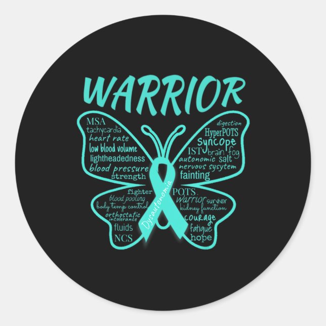 Dysautonomia Awareness POTS HyperPOTS NCS Warrior  Classic Round Sticker (Front)