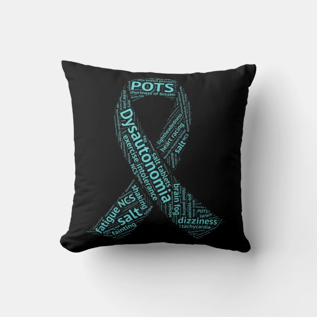 Dysautonomia Awareness T-shirt - Turquoise Ribbon  Throw Pillow (Front)