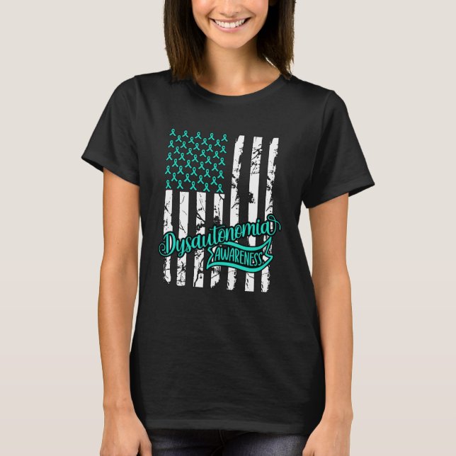 Dysautonomia Warrior Awareness POTS Teal Ribbon Fl T-Shirt (Front)