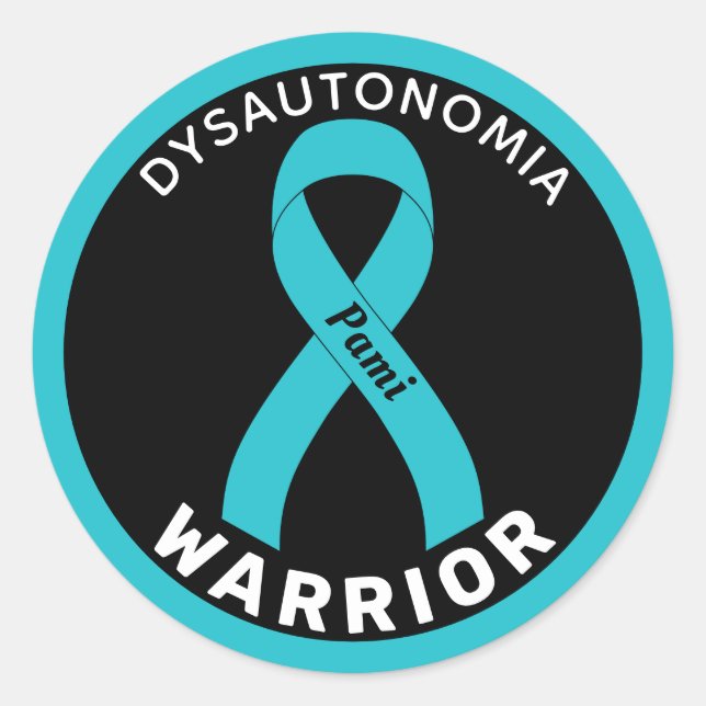 Dysautonomia Warrior Ribbon Black Round Sticker (Front)