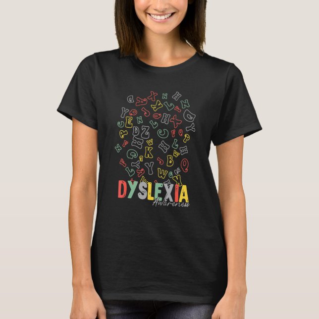 Dyslexia Awareness Alphabet Rainbow Silver Ribbon  T-Shirt (Front)
